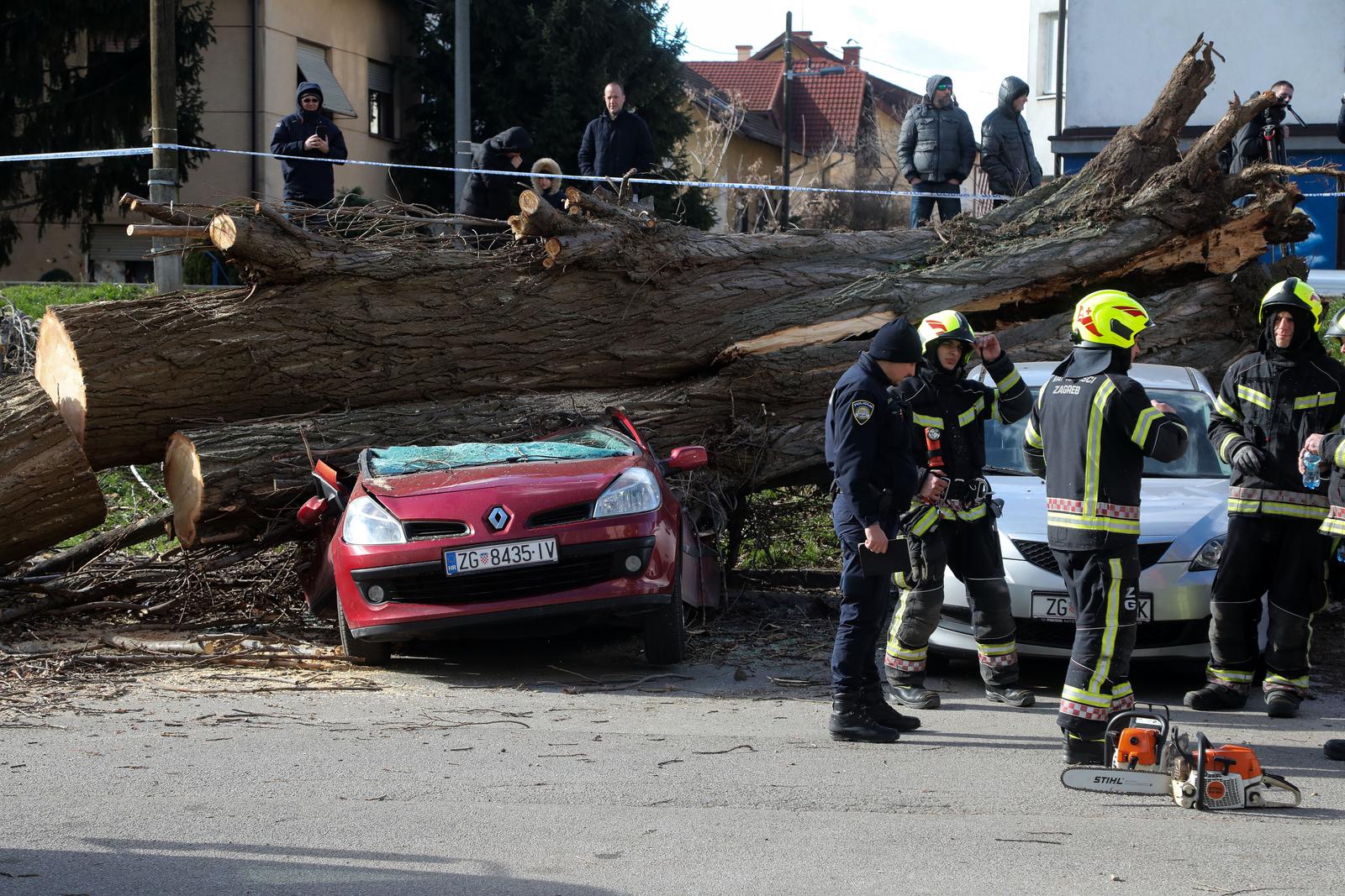 Zagreb: Vjetar srušio stablo jablana, oštećeno više automobila Zagreb: Vjetar srušio stablo jablana, oštećeno više automobila