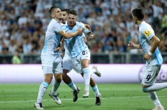 Rijeka: Slavlje nakon pogotka Marca Pašalića za 1:0 protiv Dukagjinija