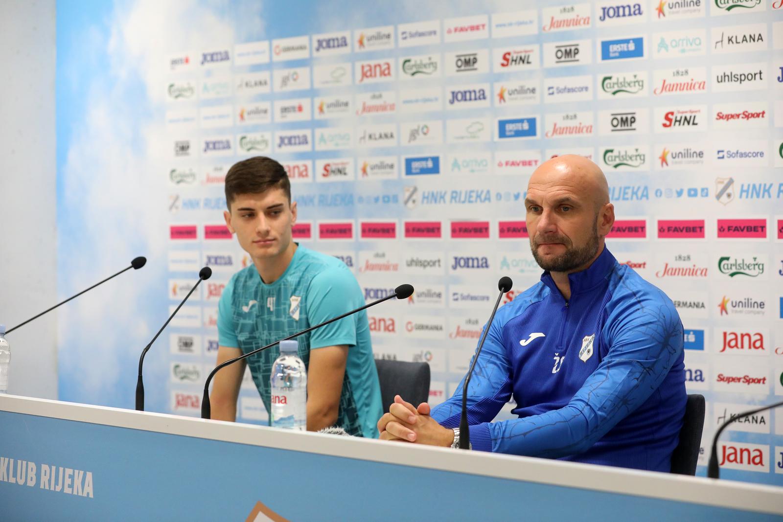 Rijeka: Trener Željko Sopić i igrač Veldin Hodža na press konferenciji, UECL, Lille