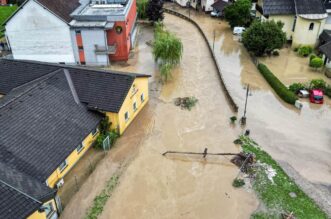 Pogled iz zraka na poplave u Sloveniji