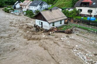 Pogled iz zraka na poplave u Sloveniji