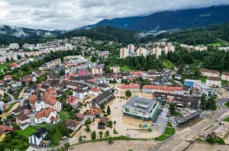 Pogled iz zraka na poplave u Sloveniji