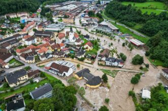 Pogled iz zraka na poplave u Sloveniji