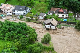 Pogled iz zraka na poplave u Sloveniji