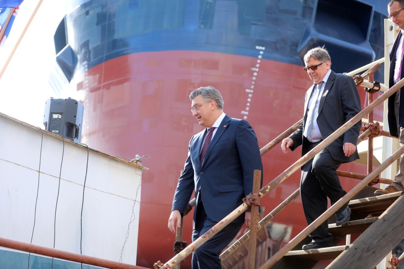 Rijeka: Andrej Plenković sudjelovao na svečanosti porinuća broda Gradnja 527