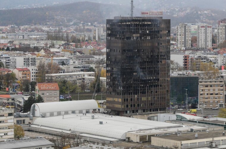 Zagreb: Pogled na izgoreni Vjesnikov neboder