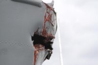 Rijeka: Rupa na pramcu broda Galeb nakon što ga je udario turski teretni brod Rijeka: Rupa na pramcu broda Galeb nakon što ga je udario turski teretni brod