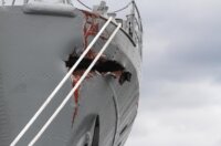 Rijeka: Rupa na pramcu broda Galeb nakon što ga je udario turski teretni brod Rijeka: Rupa na pramcu broda Galeb nakon što ga je udario turski teretni brod